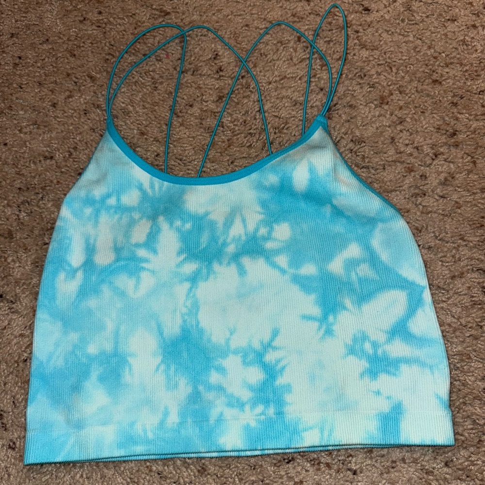 blue tie-dye tank top